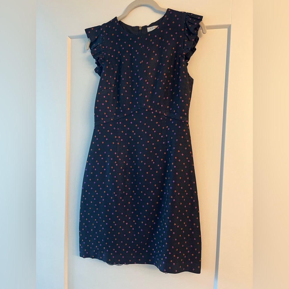 Trina Turk Navy Dress with Purple and Orange Dots (and some shimmer)